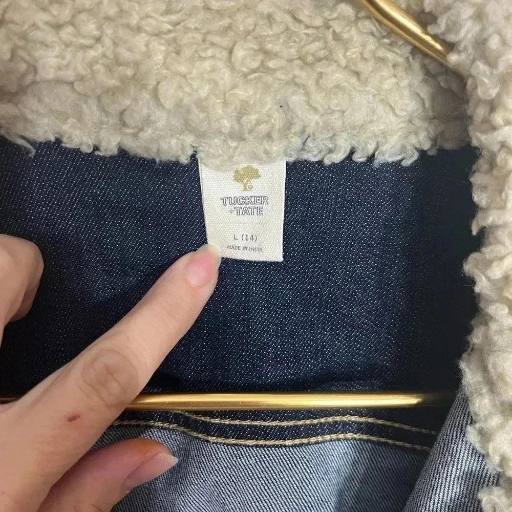 Kids Tucker and Tate dark denim jacket with Sherpa size L‎ 14